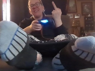 The Mistress Ignores You While She Games And You Worship Her Wrinkly Feet