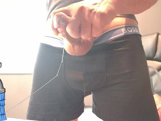 edging BIG hard COCK with messy PRECUM leaking and BOSS boxers