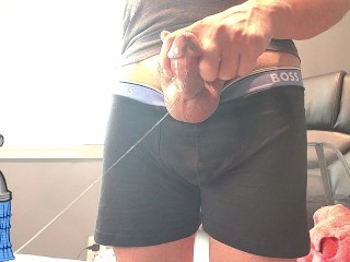 edging BIG hard COCK with messy PRECUM leaking and BOSS boxers