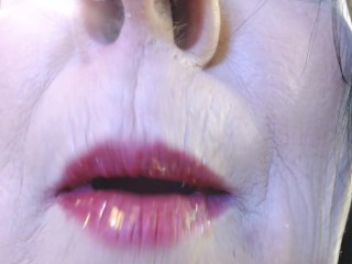 Red Matte Lipstick Pucker pout Closeup Then Glittered Gloss Added