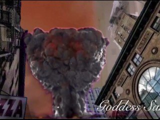 giantess Samira gets hot with a little guy while destroying the city.