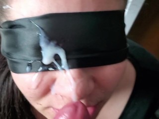 Wife takes facial - cum fed to her for clean up