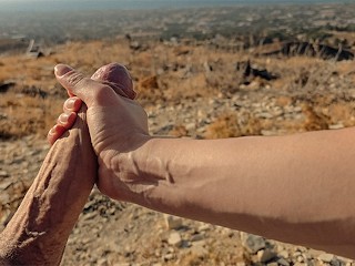 amateur voyeurs hike naked & get a blowjob with huge cumshot - little arden