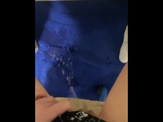 Teen girl studying for college desperate to piss, so she pees on the carpet!