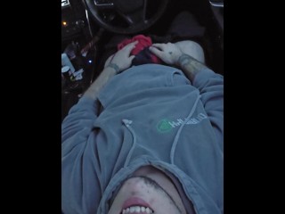 Trans Man Makes his FTM Cock Cum Hard in Car (Male Moaning ASMR) Smoking Fetish