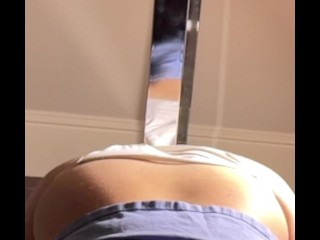 POV - banging my BUTT PLUG against the TABLE in shiny WHITE SILK PANTIES 💦