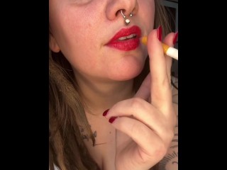 Smoking Marlboro Reds Wearing Red Lipstick - Full Vid On OF