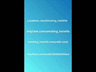 sexy milf with red lips smokes and jerks off her pussy