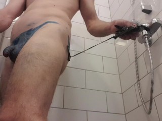 Amateur body art, light striptease and blue ass and cock