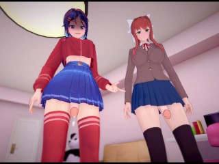 Futa Mita and Futa Monika male taker pov