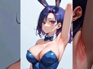 【変態アニメ】巨乳バニーガールの臭いムレムレの汗だくボディ・脇フェチ・匂いフェチ