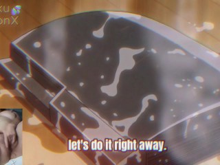 Big titted aunt gives blowjob to hentai virgin and he spits cum on her face!!