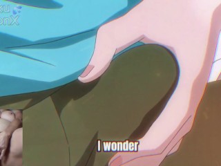 Big titted aunt gives blowjob to hentai virgin and he spits cum on her face!!