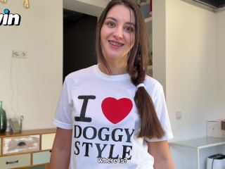 I Seduced My Step Sis When She Wearing "I Love Doggystyle" T-Shirt And Missionary Cum Inside Her!