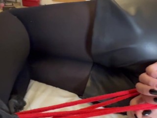 Tied up mistress and my slave enjoys my sweaty pantyhose