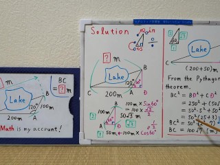 There is a pond so it cannot be measured. Application of sine and cosine.[JapanMath]