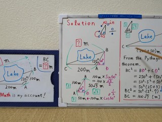 There is a pond so it cannot be measured. Application of sine and cosine.[JapanMath]
