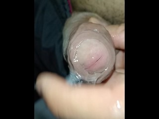 desperate big veiny penis ejaculating a lot of milk, closeup