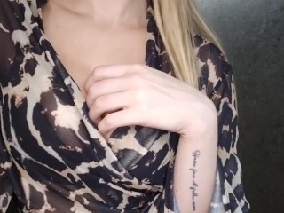 ASMR big tits in the bathroom after shower in leopard print robe