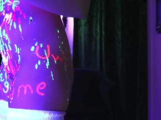 Goth girl black light body writing and hot wax life stream! Masturbation Finally!
