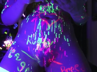 Goth girl black light body writing and hot wax life stream! Masturbation Finally!