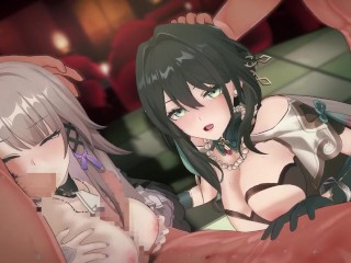 【崩壊スターレイル 乱交セックス】マダムヘルタ,ルアン・メェイが集団エッチする3Dエロアニメ動画(The Herta,Ruan Mei group orgy sex.)
