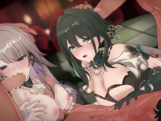 【崩壊スターレイル 乱交セックス】マダムヘルタ,ルアン・メェイが集団エッチする3Dエロアニメ動画(The Herta,Ruan Mei group orgy sex.)