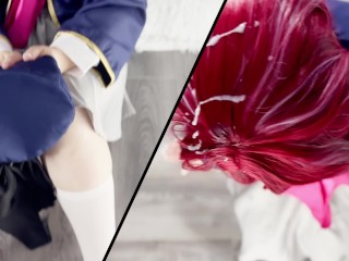 Kana Arima demonstrates her blowjob skills. With an ending on her hair