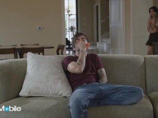 ADULTMOBILE - Small-Breasted Babe Has A Taste Of Her Perverted Stepbrother's Big Hard Dick