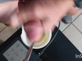 Quick yogurt, porn, and cum break before going back to work