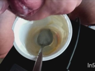 Quick yogurt, porn, and cum break before going back to work