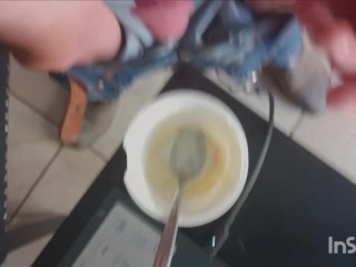 Quick yogurt, porn, and cum break before going back to work