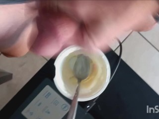 Quick yogurt, porn, and cum break before going back to work
