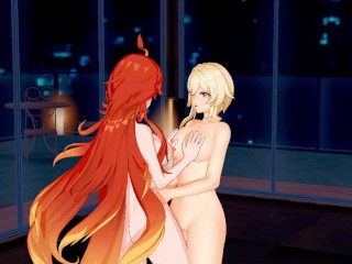 Lumine has sex with Mavuika the Pyro Archon! ( Genshin Impact Yuri Hentai )