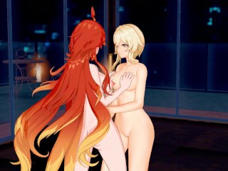 Lumine has sex with Mavuika the Pyro Archon! ( Genshin Impact Yuri Hentai )