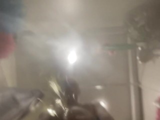 A man pisses on your face in the bathroom