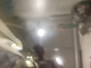 A man pisses on your face in the bathroom