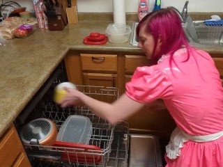 Trans Rubber Sissy Maid Doing Dishes