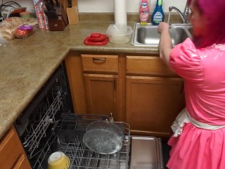 Trans Rubber Sissy Maid Doing Dishes