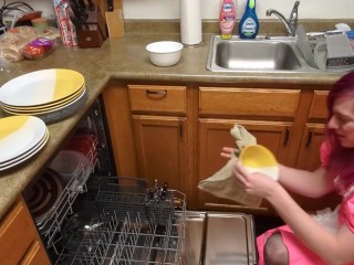 Trans Rubber Sissy Maid Doing Dishes