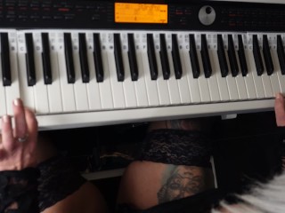 Hot Blonde Milf in a dress and stockings high heels fucked by the piano teacher 4k