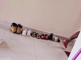 Watching My STEPSISTER Clean the House - UPSKIRT No PANTIES No BRA