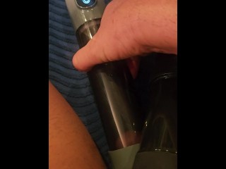Using my F machine tremblr with penis pump on my balls