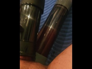 Using my F machine tremblr and penis pump on my balls