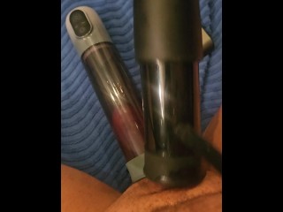 Using my F machine tremblr and penis pump on my balls
