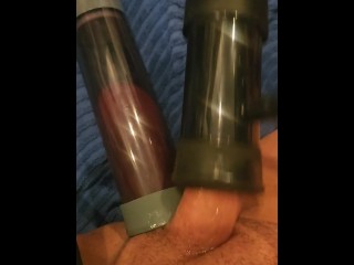 Using my F machine tremblr and penis pump on my balls