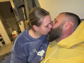 Busty mature woman snacks on a cock and then rides on it, tasting the glass