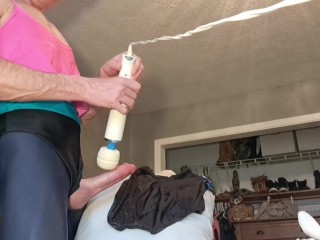 Older sissy with a HUGE girly dick explodes with an intense pleasure cumshot in a 🩱 🩱swimsuit