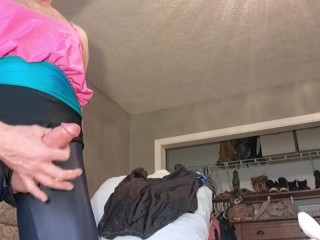 Older sissy with a HUGE girly dick explodes with an intense pleasure cumshot in a 🩱 🩱swimsuit