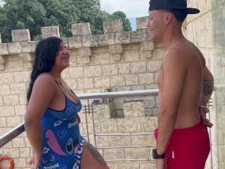 My cute stepsister is alone on the balcony and I come to warm her up to fuck her outdoors